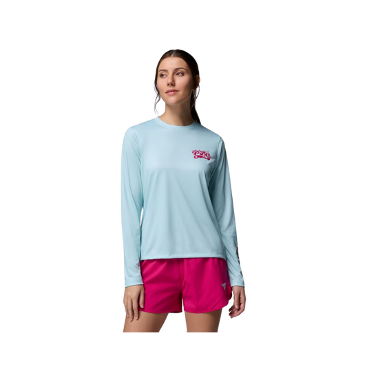 COLUMBIA WOMENS TIDAL TEE PALM WAVES LS MARINE LIGHT