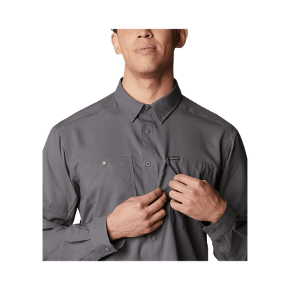 COLUMBIA SILVER RIDGE UTILITY LITE LONGSLEEVE - CITY GREY - CLOSE-UP FRONT VIEW