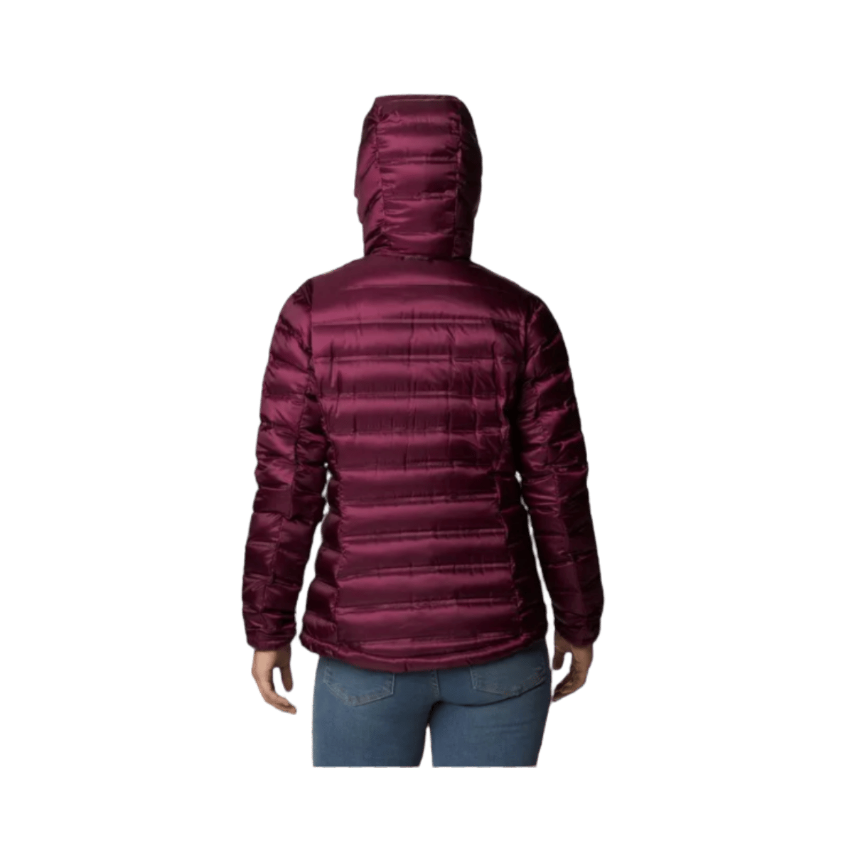 COLUMBIA WOMEN'S PEBBLE PEAK DOWN HOODED JACK﻿ET – MARIONBERRY - BACK VIEW