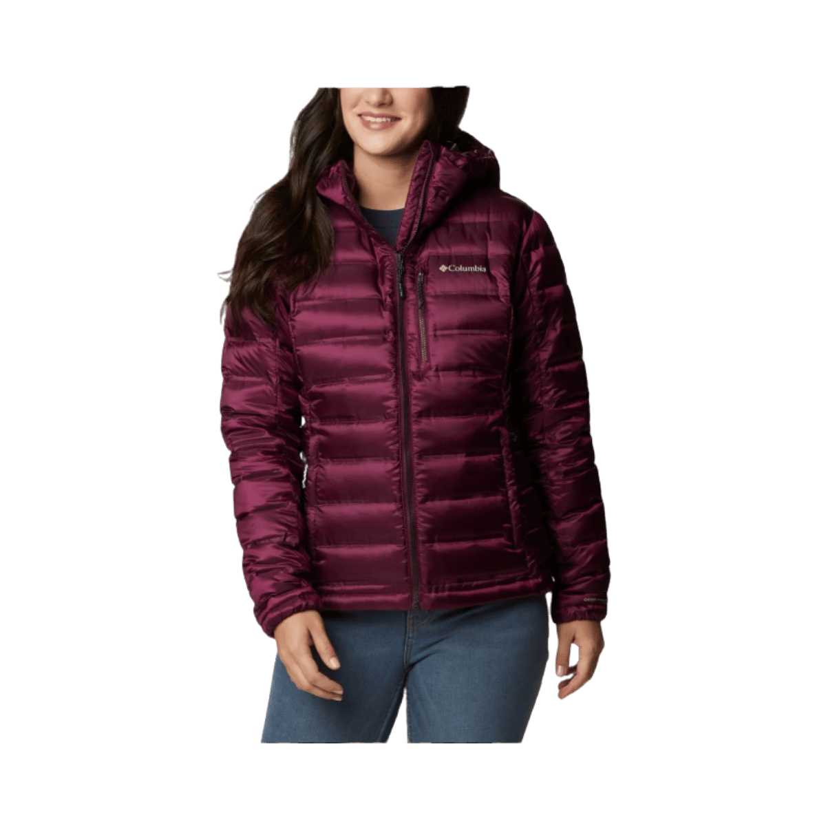 COLUMBIA WOMEN'S PEBBLE PEAK DOWN HOODED JACK﻿ET – MARIONBERRY - FRONT VIEW