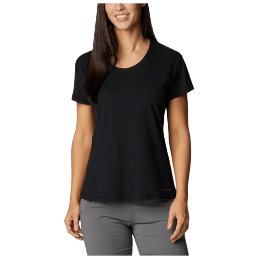 COLUMBIA SUN TREK SHORT SLEEVE T-SHIRT W/ UPF 50 - BLACK - FRONT VIEW