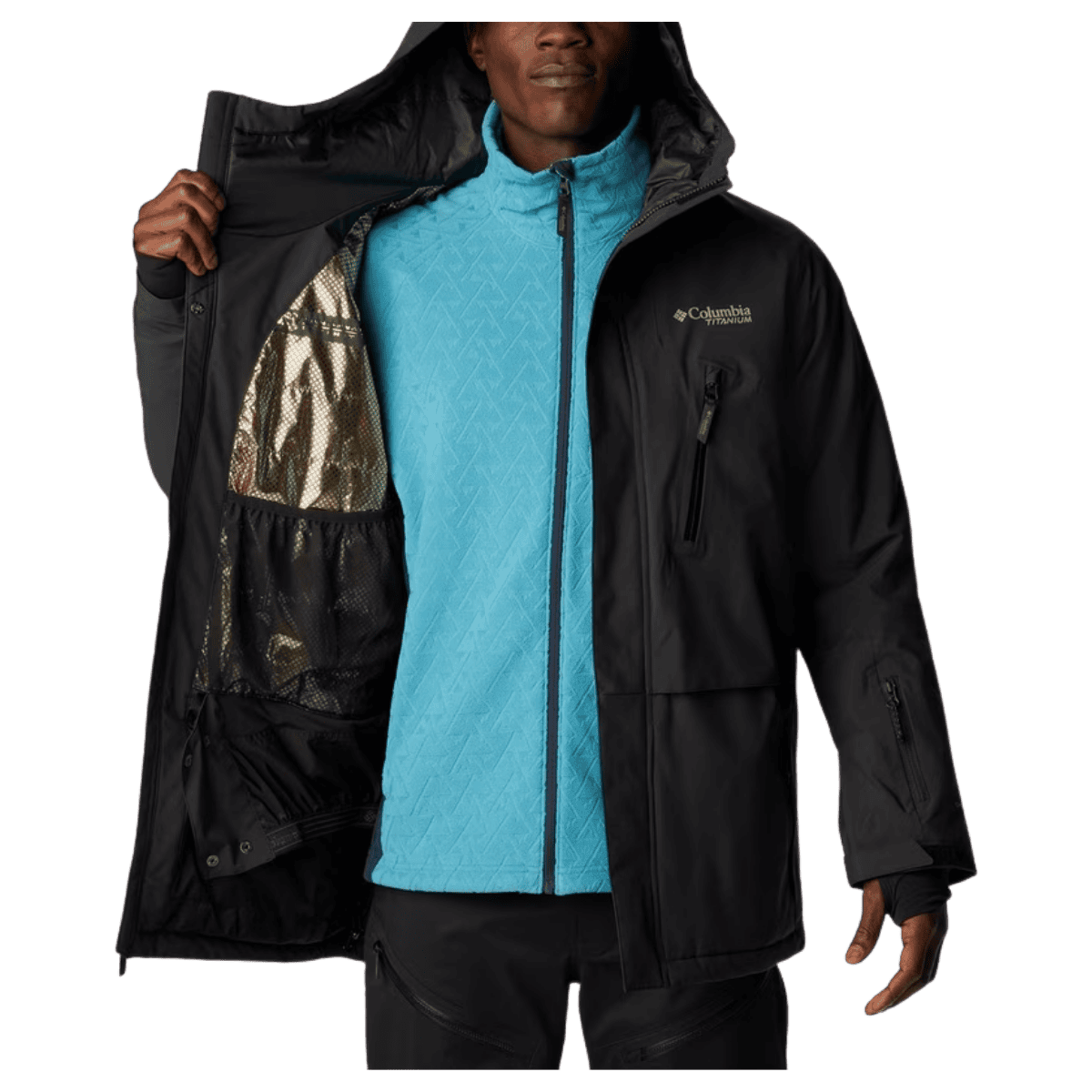 COLUMBIA MEN'S AERIAL ASCENDER WATERPROOF SKI JACKET - BLACK - INNER VIEW