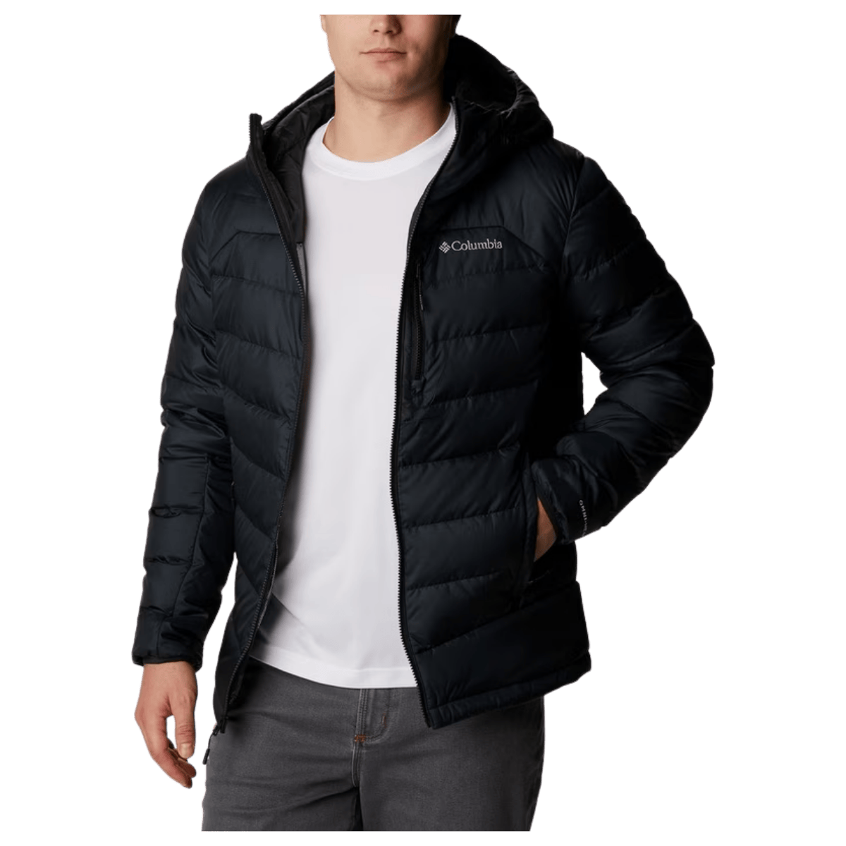 COLUMBIA MEN'S AUTUMN PARK DOWN HOODED JACKET - BLACK - FRONT VIEW WW