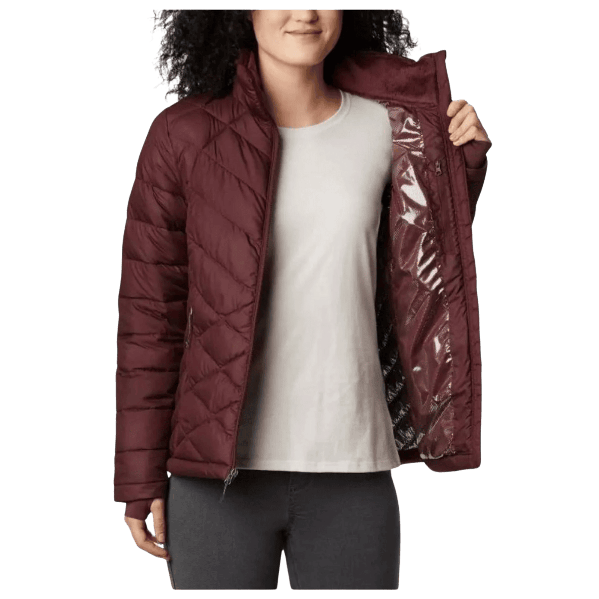 COLUMBIA WOMEN'S HEAVENLY OMI-HEAT JACKET - MALBEC - INSIDE VIEW WW