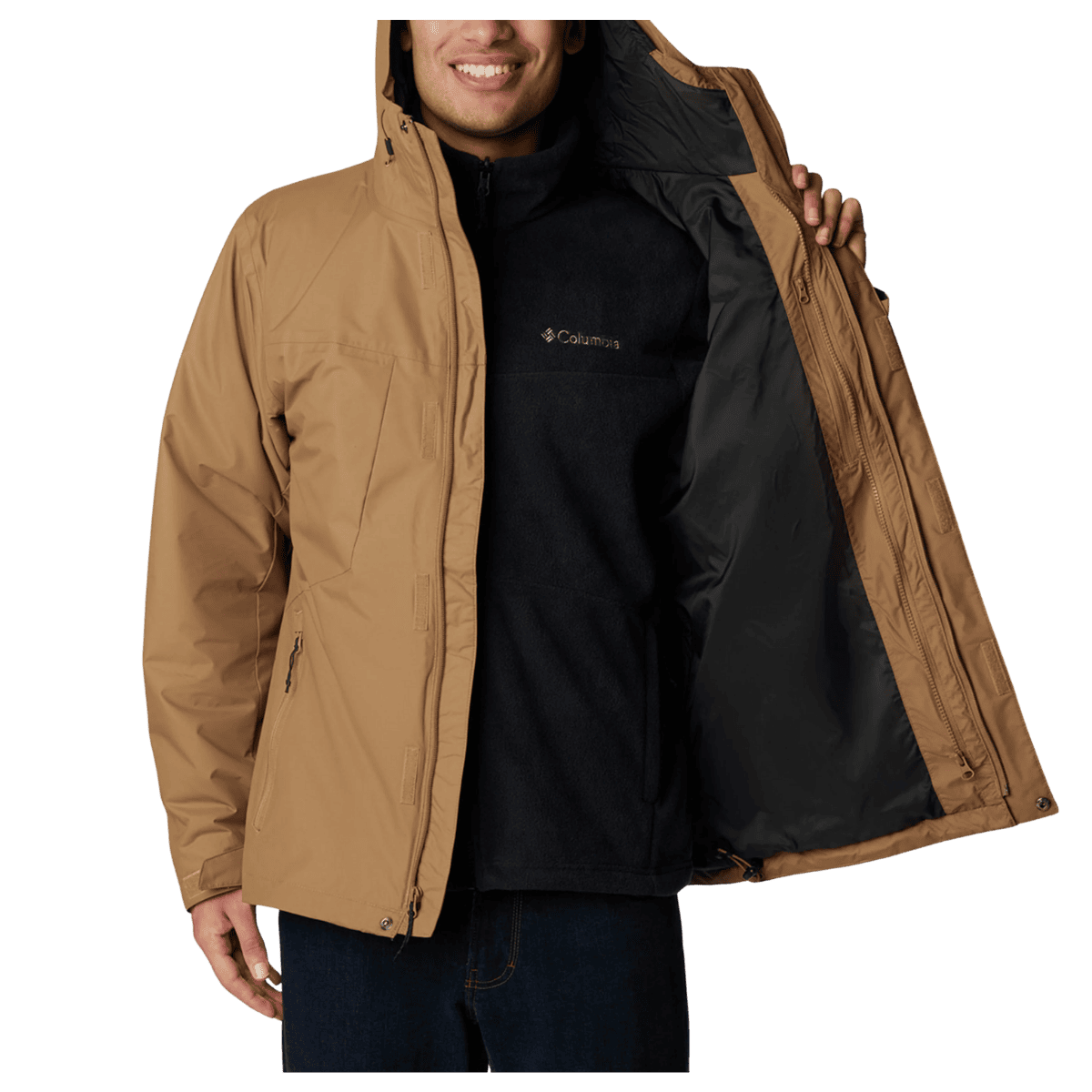COLUMBIA MEN'S TUNNEL FALLS 3-IN-1 INTERCHANGE JACKET - DELTA - FRONT AND INNER VIEW WW