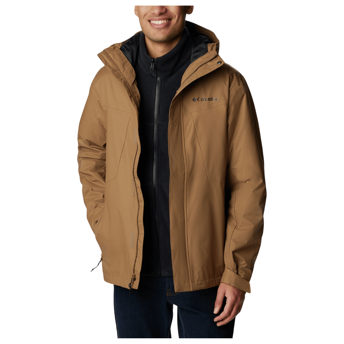 COLUMBIA MEN'S TUNNEL FALLS 3-IN-1 INTERCHANGE JACKET - DELTA - FRONT VIEW OPEN ZIP