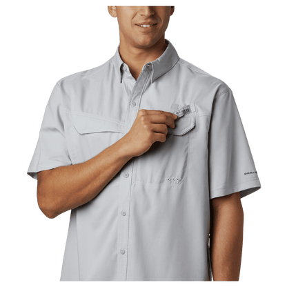 COLUMBIA LOW DRAG OFFSHORE FISHING GEAR SHORT SLEEVE SHIRT - CITY GREY - POCKET LOGO