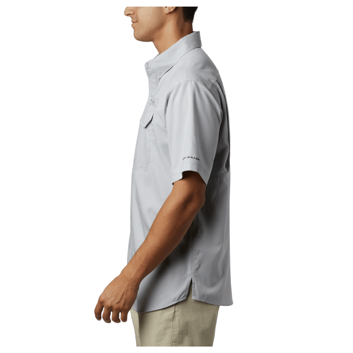 COLUMBIA LOW DRAG OFFSHORE FISHING GEAR SHORT SLEEVE SHIRT - CITY GREY - SIDE VIEW WW