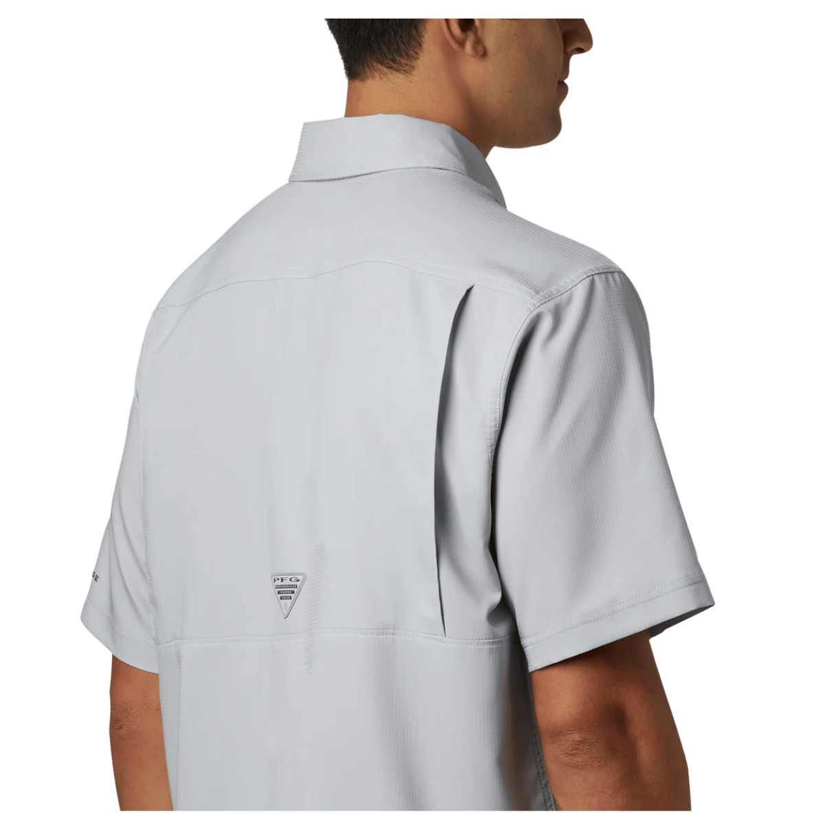COLUMBIA LOW DRAG OFFSHORE FISHING GEAR SHORT SLEEVE SHIRT - CITY GREY - BACK VIEW WW CLOSER LOOK