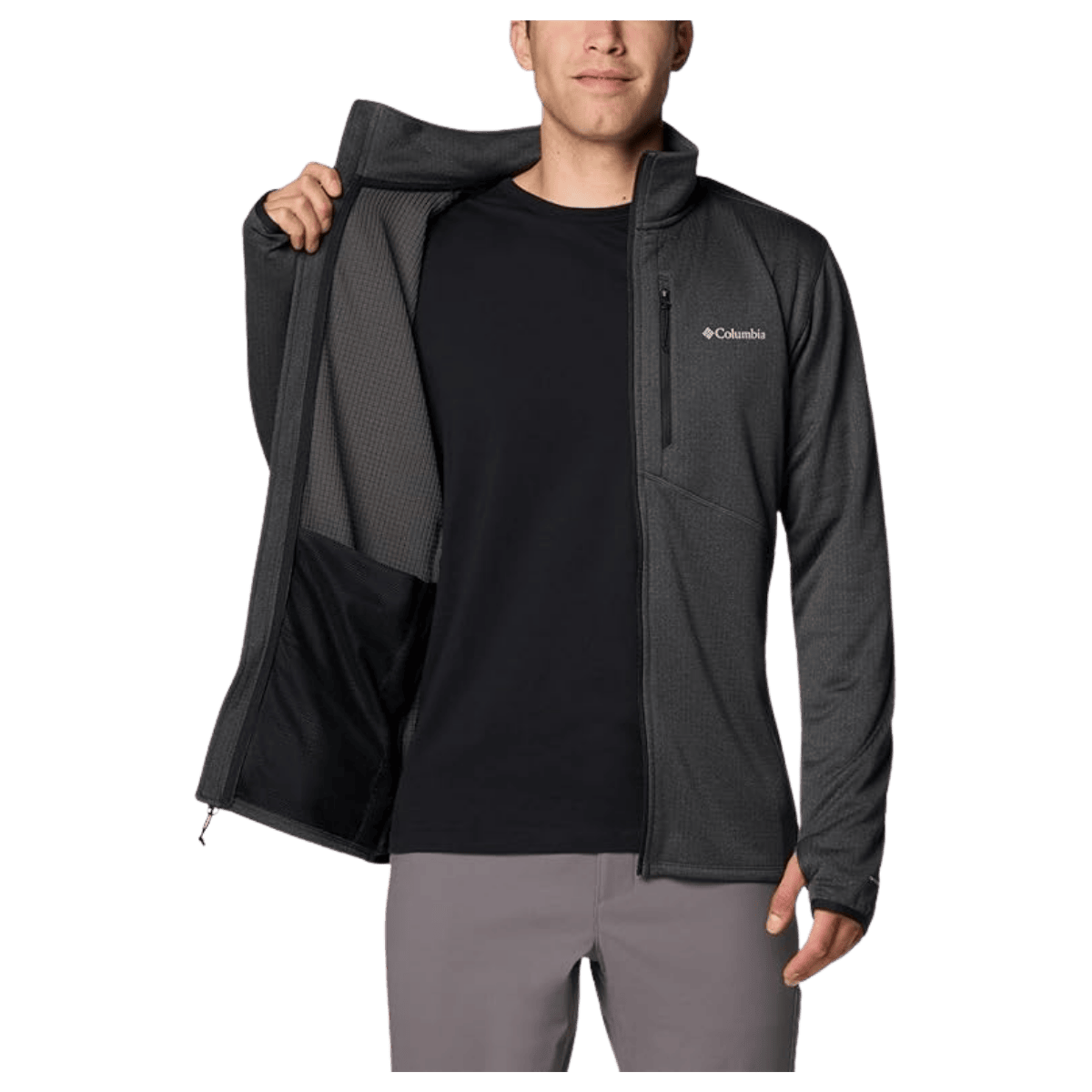 COLUMBIA MEN'S PARK VIEW FLEECE FULL ZIP JACKET - BLACK HEATHER - INNER VIEW WW