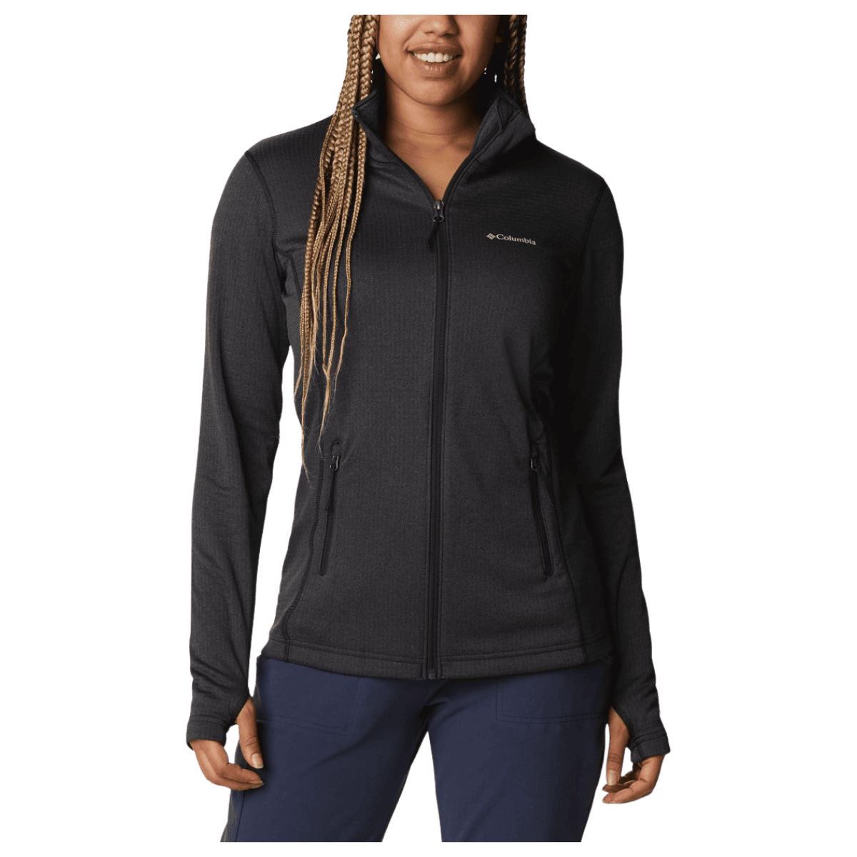 COLUMBIA WOMEN'S PARK VIEW GRID FLEECE FULLZIP - BLACK HEATHER - FRONT VIEW WW