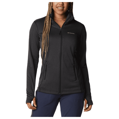 COLUMBIA WOMEN'S PARK VIEW GRID FLEECE FULLZIP - BLACK HEATHER - FRONT VIEW WW