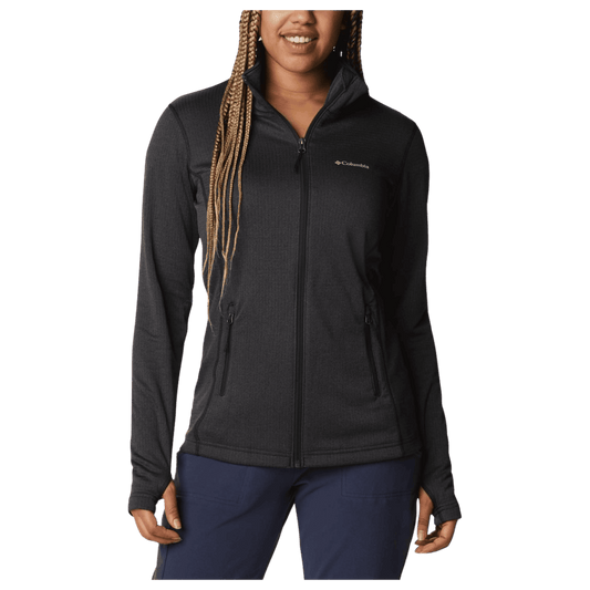COLUMBIA WOMEN'S PARK VIEW GRID FLEECE FULLZIP - BLACK HEATHER - FRONT VIEW WW