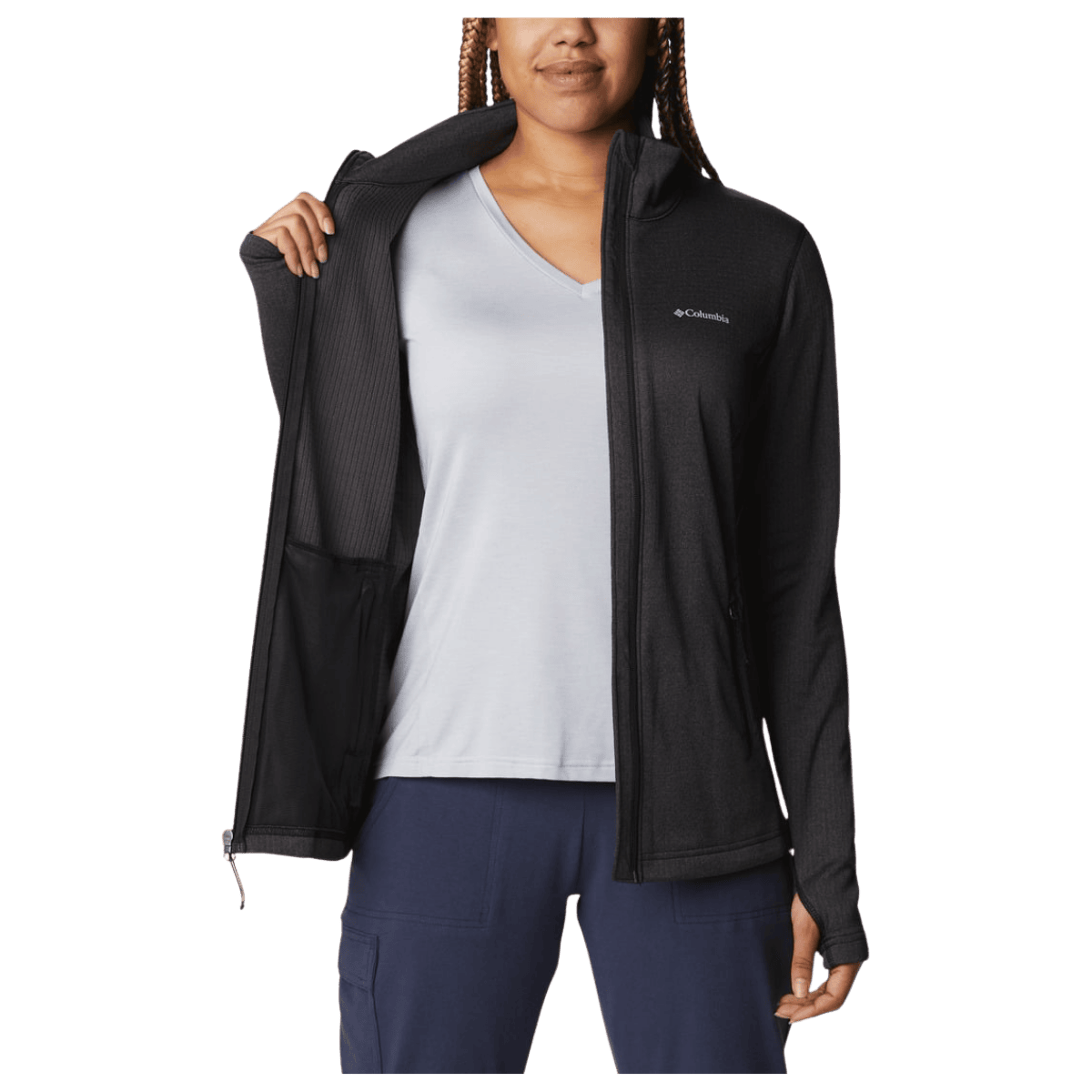 COLUMBIA WOMEN'S PARK VIEW GRID FLEECE FULLZIP - BLACK HEATHER - INSIDE VIEW