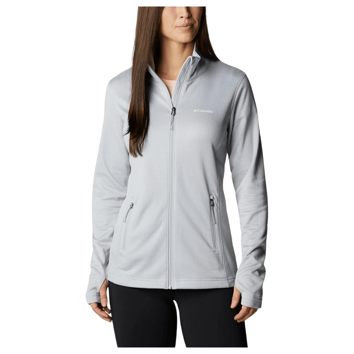 COLUMBIA WOMEN'S PARK VIEW GRID FLEECE FULLZIP - GREY HEATHER - FRONT VIEW WW