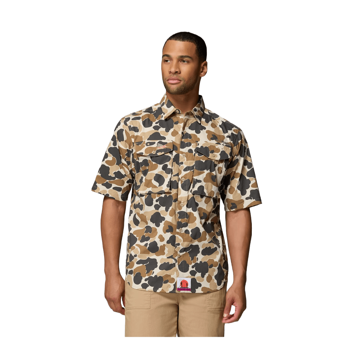 COLUMBIA PFG BONEFISH FLATS PRINTED SS SHIRT - BLEACHED CERAMIC DELTA HUNTER - FRONT VIEW