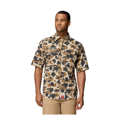 COLUMBIA PFG BONEFISH FLATS PRINTED SS SHIRT - BLEACHED CERAMIC DELTA HUNTER - FRONT VIEW