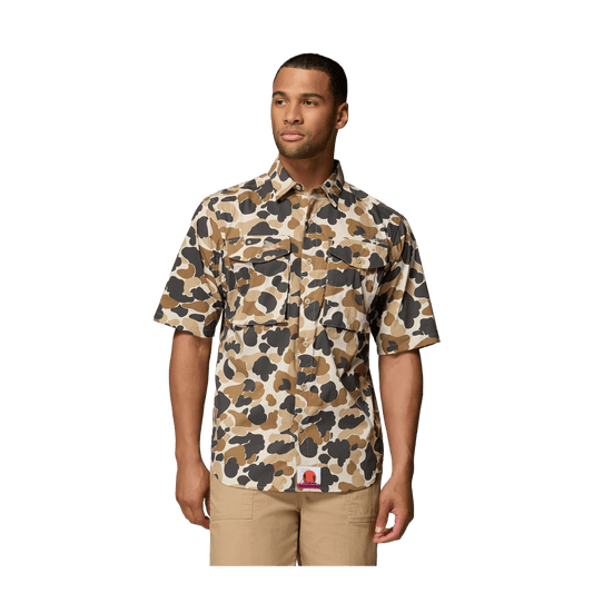 COLUMBIA PFG BONEFISH FLATS PRINTED SS SHIRT - BLEACHED CERAMIC DELTA HUNTER - FRONT VIEW