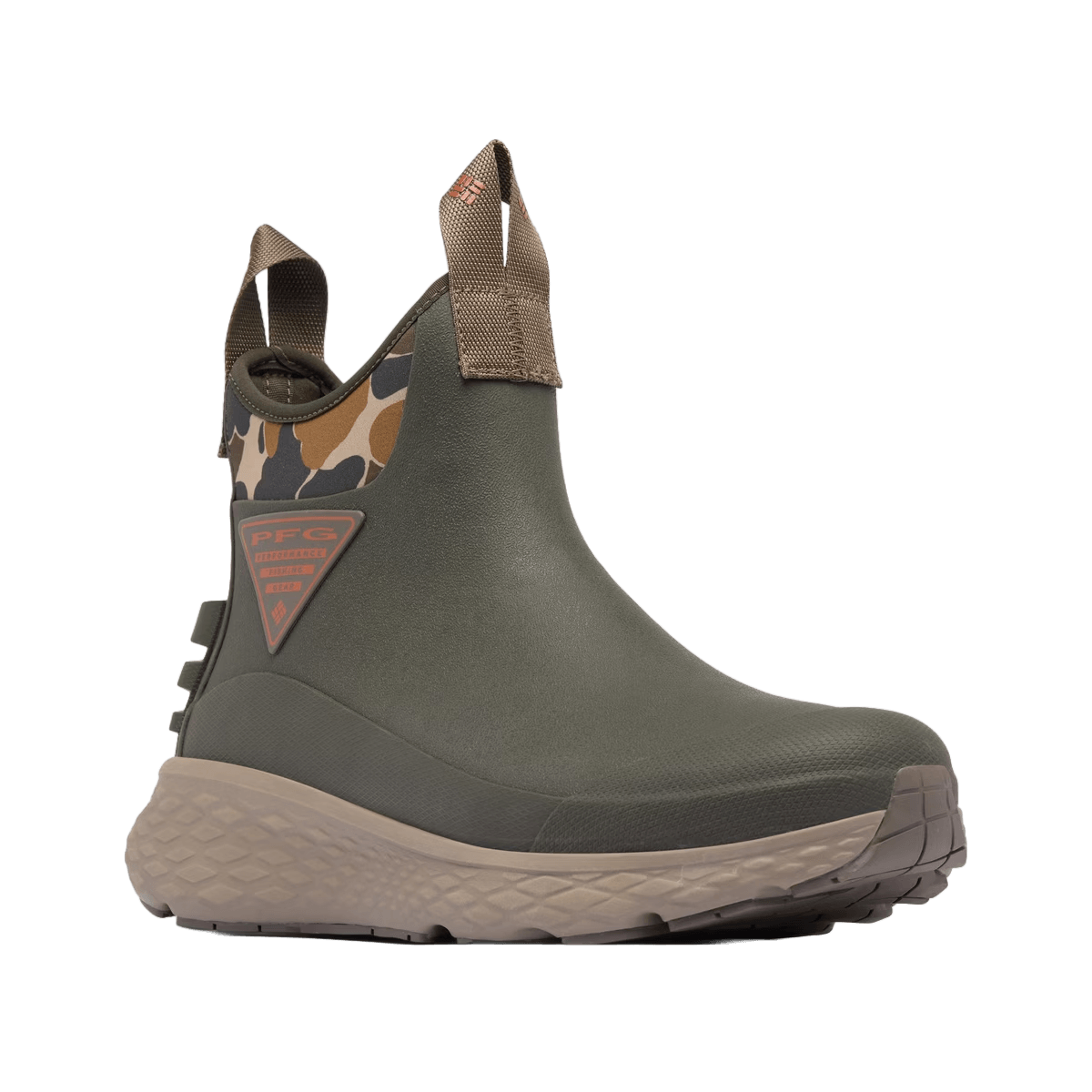 COLUMBIA PFG MEN'S DRY TORTUGAS BOOT - DEEP OLIVE CEDAR -FRONT ANGLE VIEW