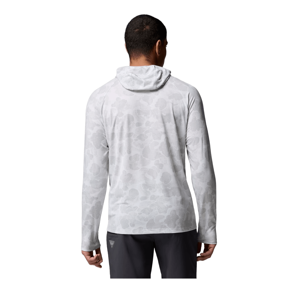 COLUMBIA PFG UNCHARTED II PRINTED HOODIE - COOL GRAY DELTA WOODS - BACK VIEW