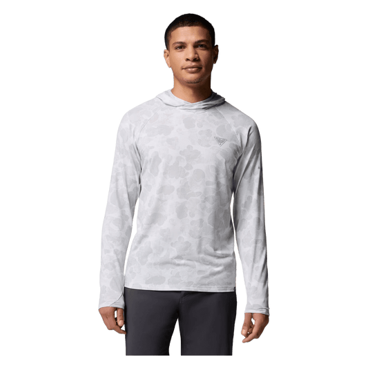COLUMBIA PFG UNCHARTED II PRINTED HOODIE - COOL GRAY DELTA WOODS - FRONT VIEW