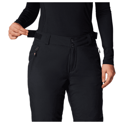 COLUMBIA WOMEN'S SHAFER CANYON INSULATED PANTS - BLACK - FRONT VIEW  WAIST ADJUSTMENT