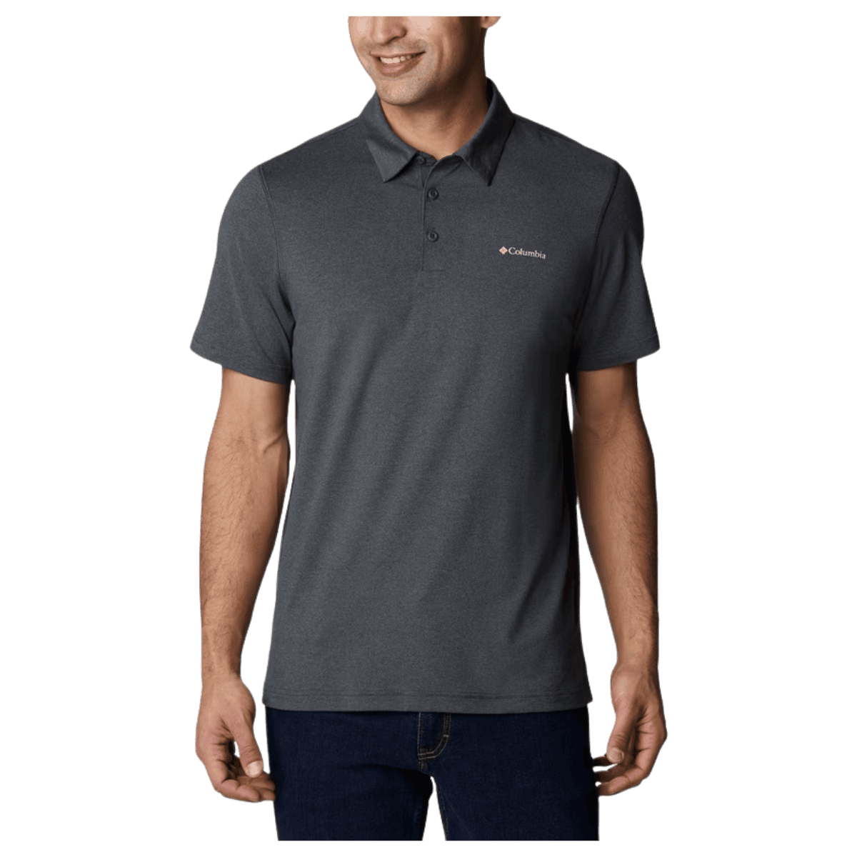 COLUMBIA MEN'S TECH TRAIL OMNI-SHADE/WICK POLO - SHARK - FRONT VIEW WW