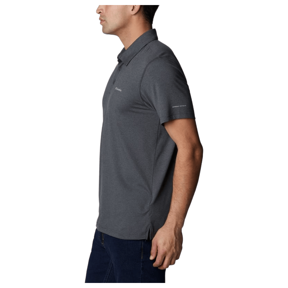 COLUMBIA MEN'S TECH TRAIL OMNI-SHADE/WICK POLO - SHARK - SIDE VIEW WW
