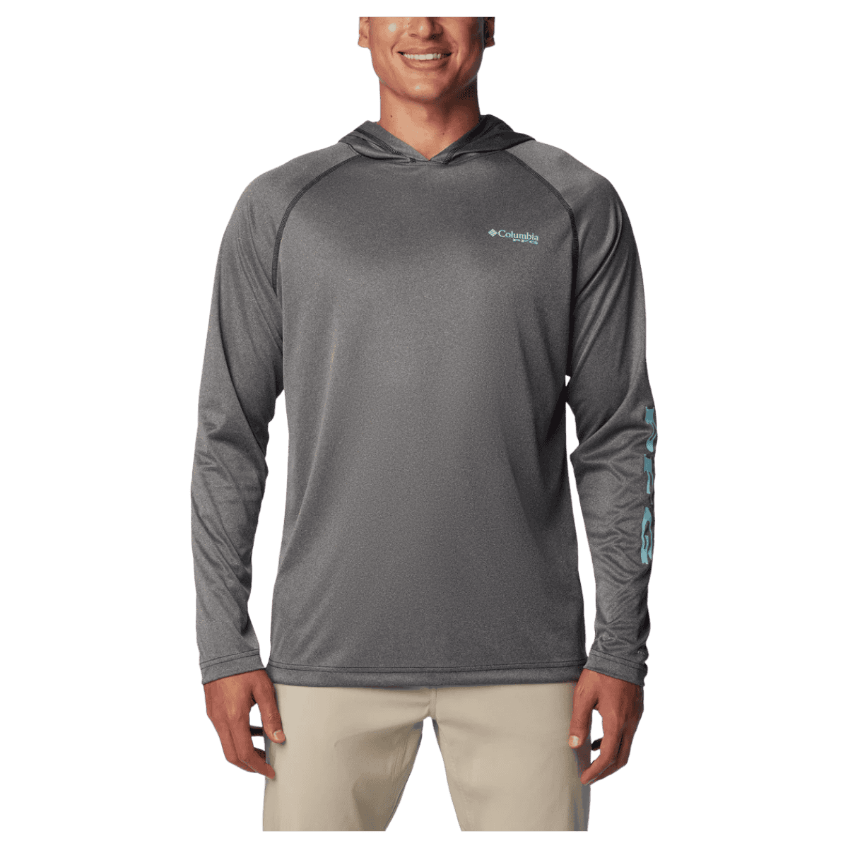 COLUMBIA TERMINAL TACKLE HEATHER SUN HOODIE - CARBON HEATHER - FRONT VIEW WW