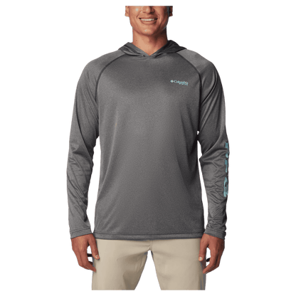 COLUMBIA TERMINAL TACKLE HEATHER SUN HOODIE - CARBON HEATHER - FRONT VIEW WW