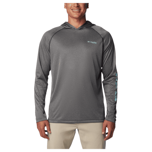 COLUMBIA TERMINAL TACKLE HEATHER SUN HOODIE - CARBON HEATHER - FRONT VIEW WW