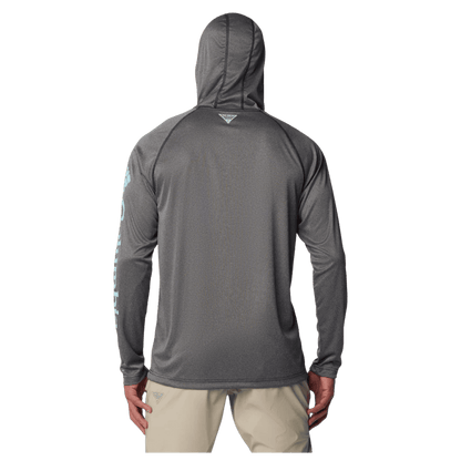 COLUMBIA TERMINAL TACKLE HEATHER SUN HOODIE - CARBON HEATHER - BACK VIEW WW