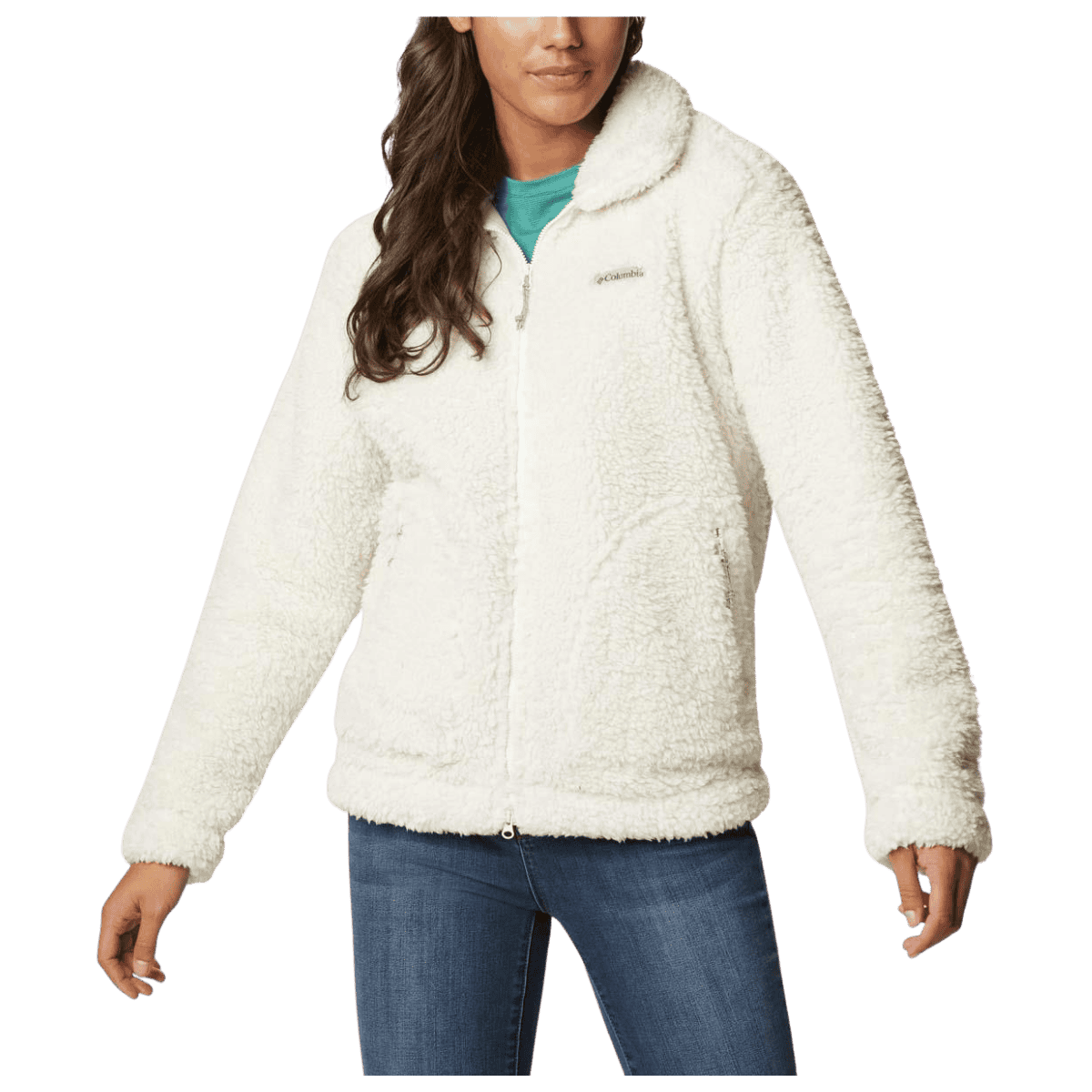 COLUMBIA WOMEN'S WINTER PASS SHERPA FULLZIP JACKET - CHALK - FRONT VIEW WW