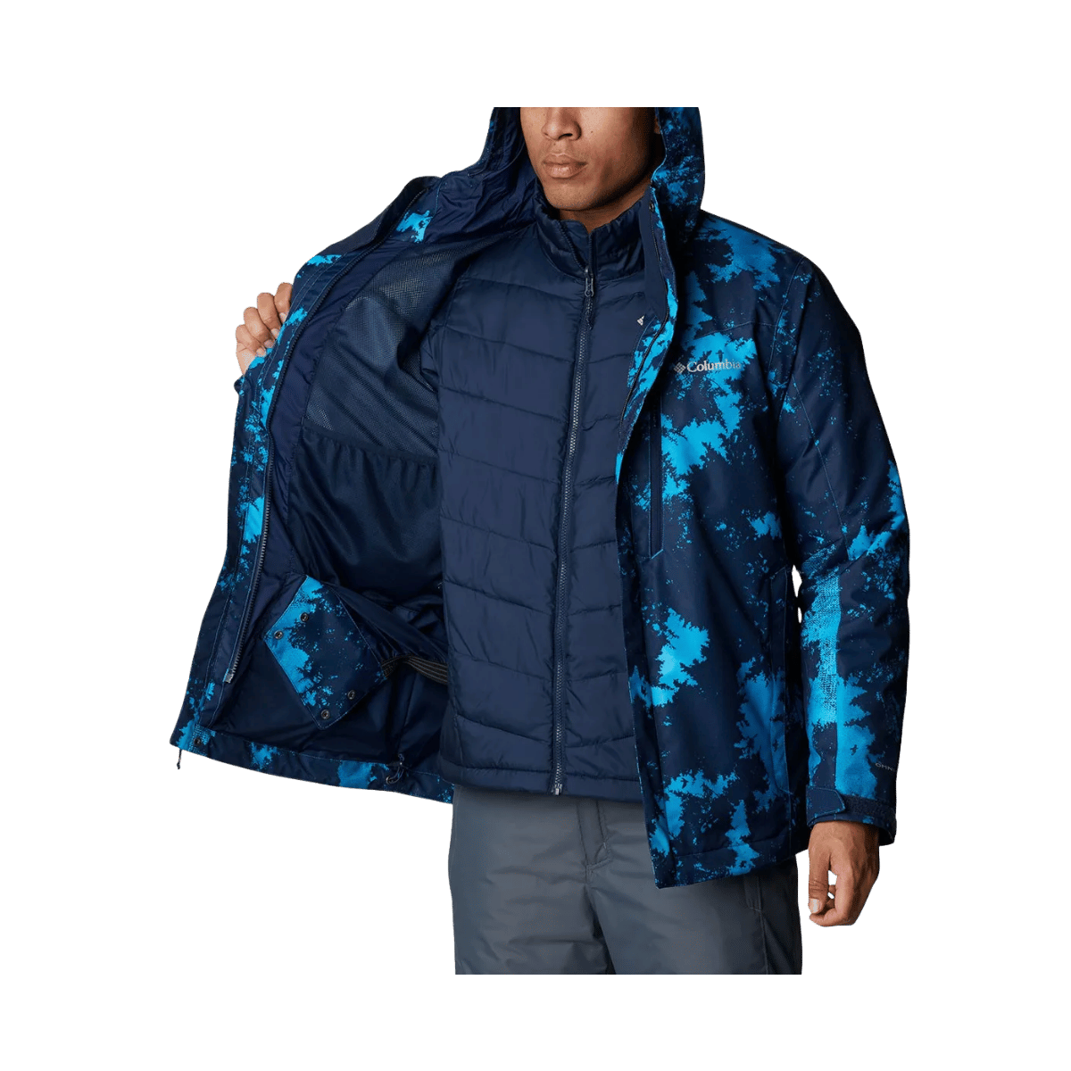 COLUMBIA MEN'S POWDER CANYON INTERCHANGE JACKET - COMPASS BLUE - FRONT INNER VIEW