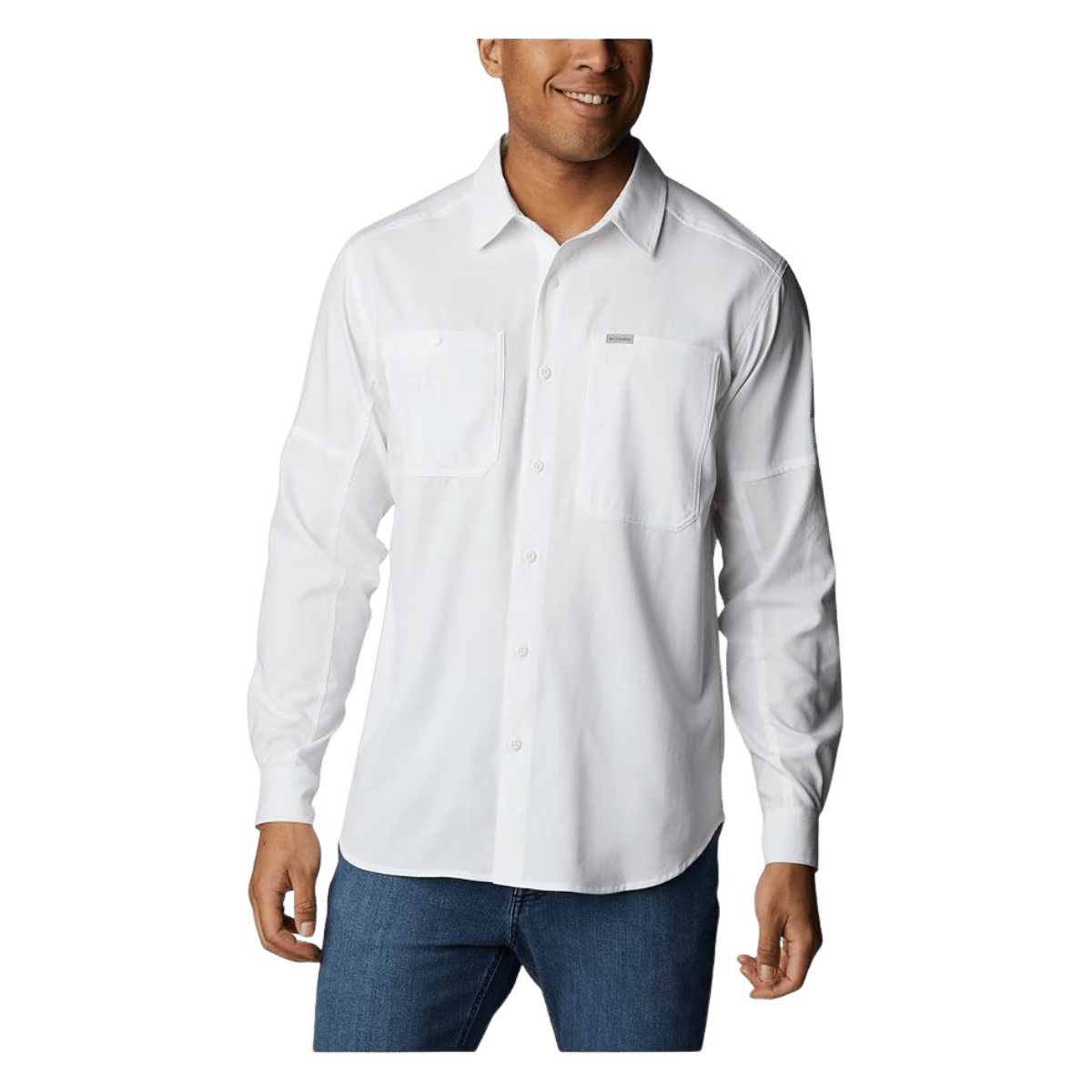 COLUMBIA MEN'S SILVER RIDGE UTILITY LITE LONGSLEEVE - WHITE - FRONT VIEW
