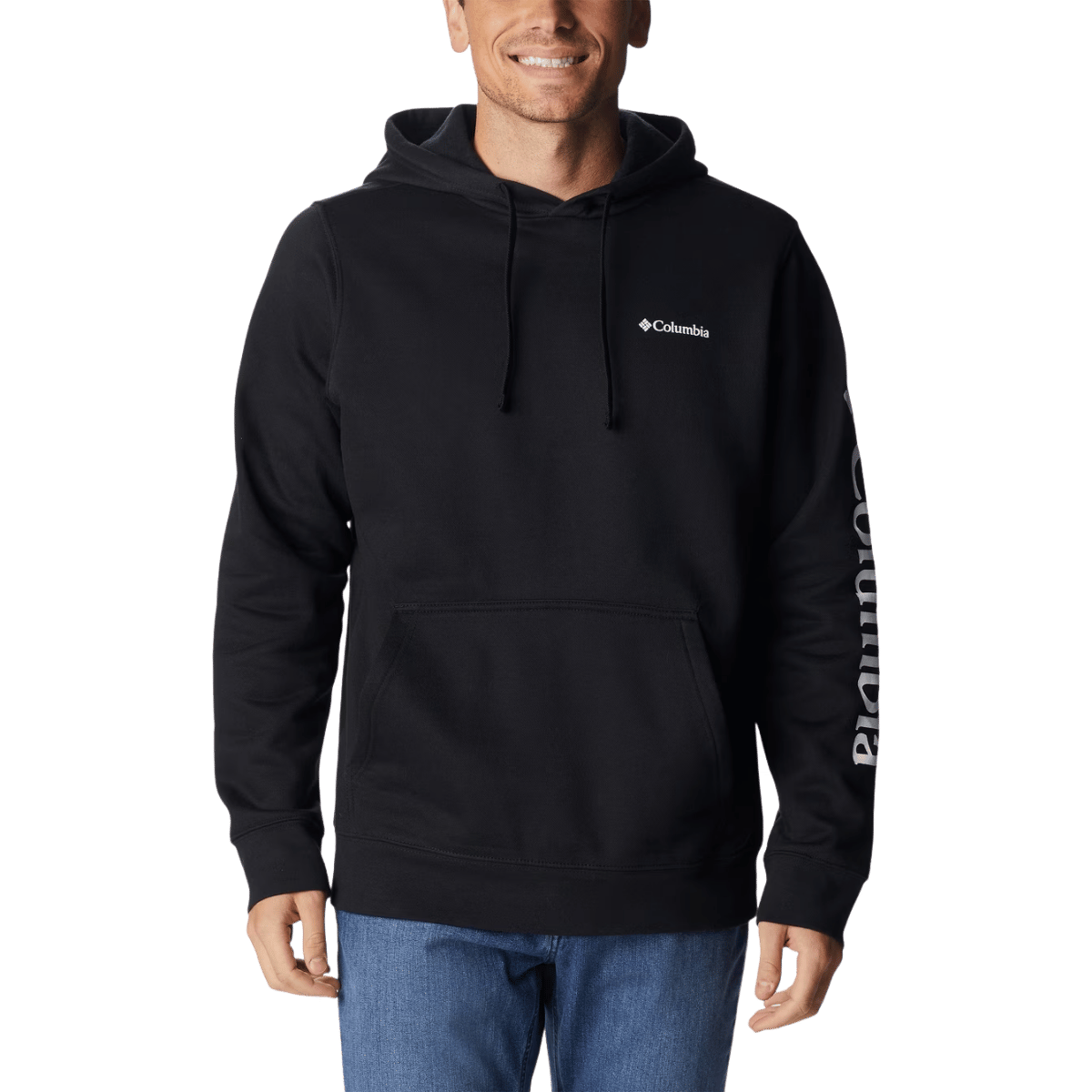COLUMBIA MEN'S TREK HOODIE - BLK/CSC SLEEVE LONG - FRONT VIEW