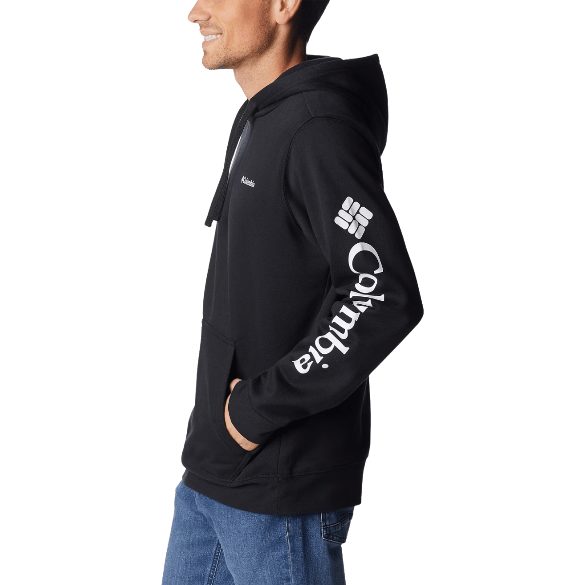 COLUMBIA MEN'S TREK HOODIE - BLK/CSC SLEEVE LONG - SIDE VIEW