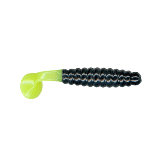 CHARLIE BREWERS CRAPPIE SLIDER GRUB 18PK - 1-1/2 IN BLK/CHART