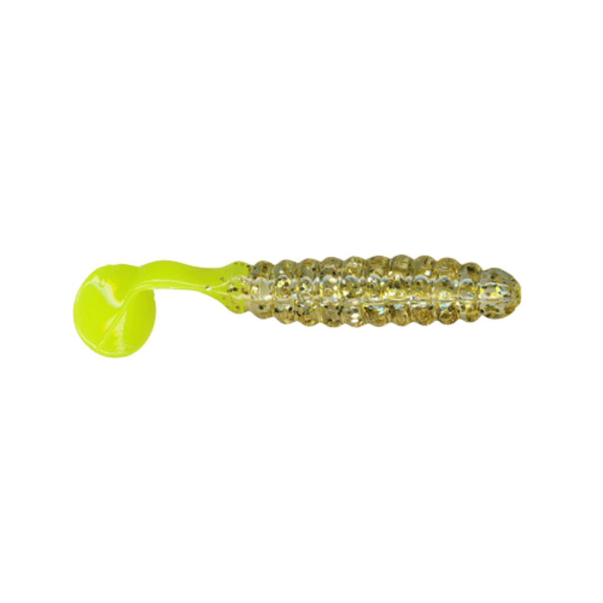 CHARLIE BREWERS CRAPPIE SLIDER GRUB 18PK - 1-1/2 IN GOLD GLTR/CHART