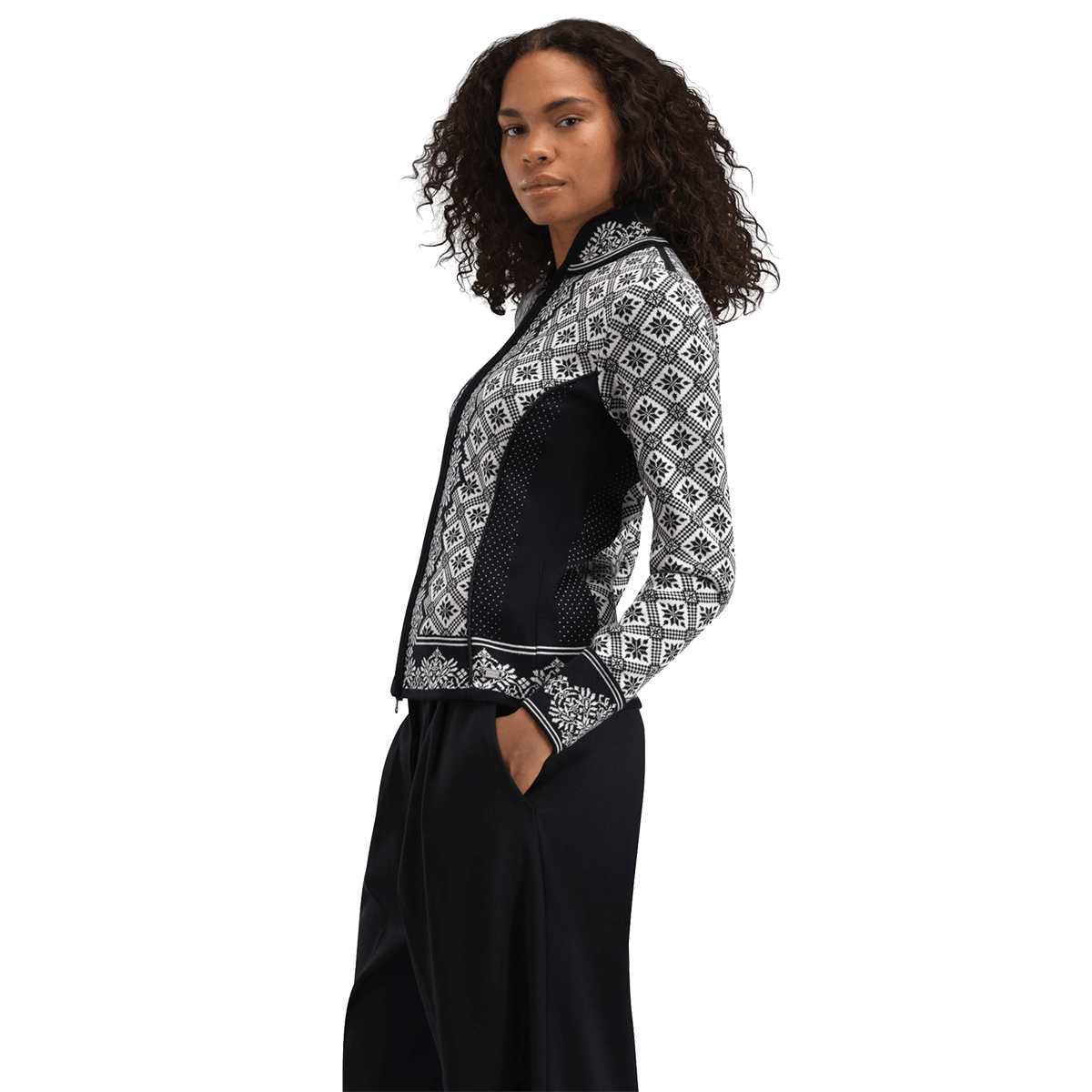 DALE OF NORWAY WOMEN'S CHRISTIANIA JACKET - MERINO WOOL -  BLACK OFFWHITE side view