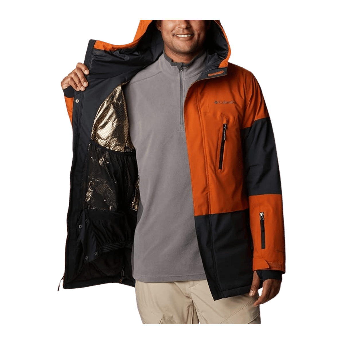 COLUMBIA MEN'S AERIAL ASCENDER JACKET - BLACK/WARM COPPER - OPEN FRONT VIEW