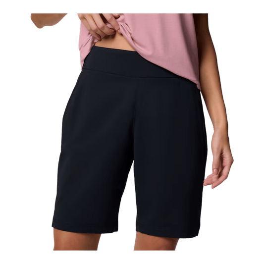 COLUMBIA WOMEN'S ALL SEASONS LONG SHORT 11" - BLACK - FRONT VIEW