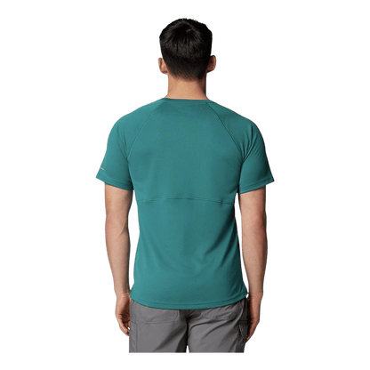 COLUMBIA MEN'S ALPINE CHILL PRO SHORT SLEEVE CREW SHIRT - RIVER BLUE - BACK VIEW