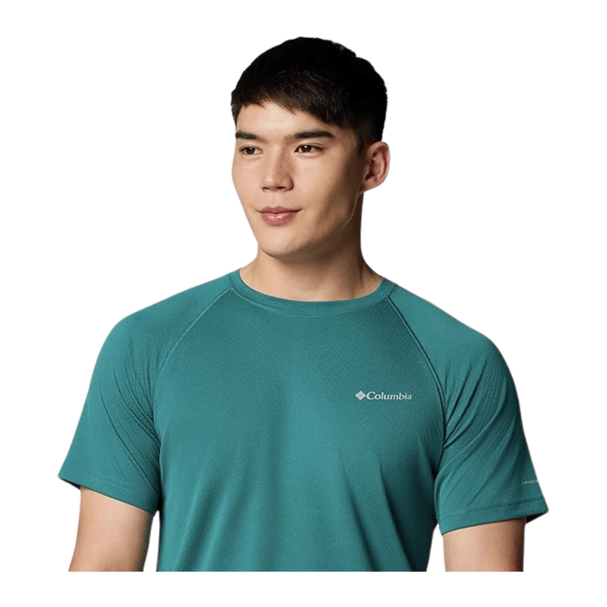 COLUMBIA MEN'S ALPINE CHILL PRO SHORT SLEEVE CREW SHIRT - RIVER BLUE - CLOSE-UP VIEW