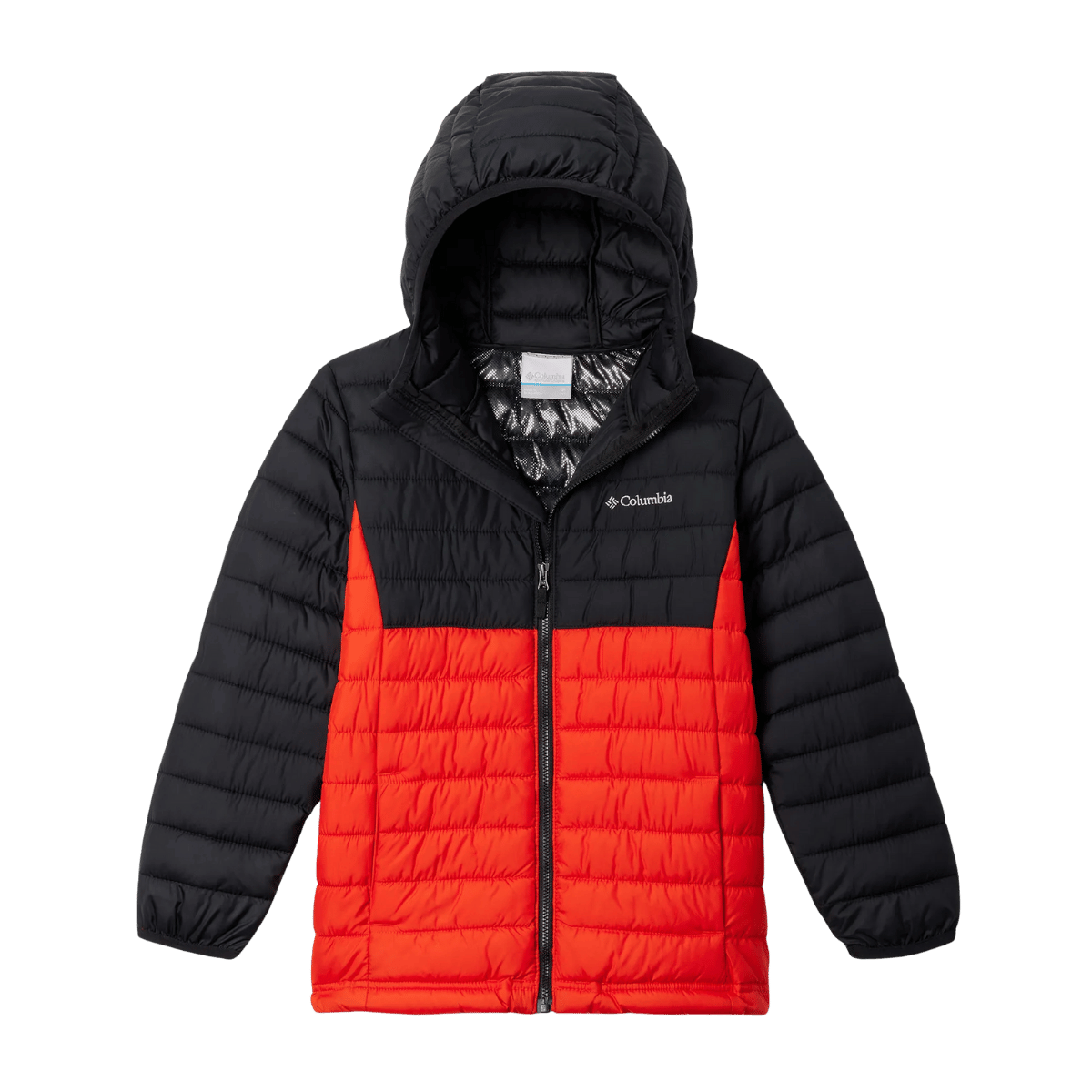 COLUMBIA BOYS' POWDER LITE II HOODED JACKET - SPICY BLACK - FRONT VIEW