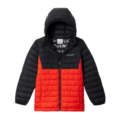 COLUMBIA BOYS' POWDER LITE II HOODED JACKET - SPICY BLACK - FRONT VIEW