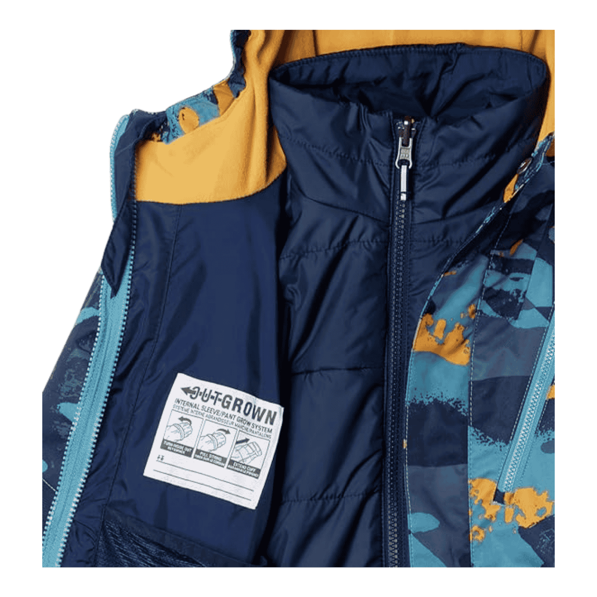 COLUMBIA BOYS' WHIRLIBIRD II INTERCHANGE JACKET - SHASTA GEO - CLOSE-UP ZIP VIEW