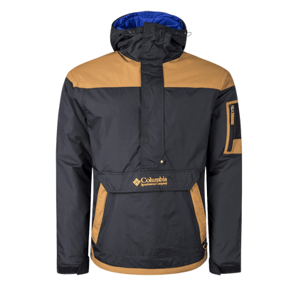 COLUMBIA MEN'S CHALLENGER II INSULATED PULLOVER JACKET - BLACK/CAMEL BROWN - FRONT VIEW