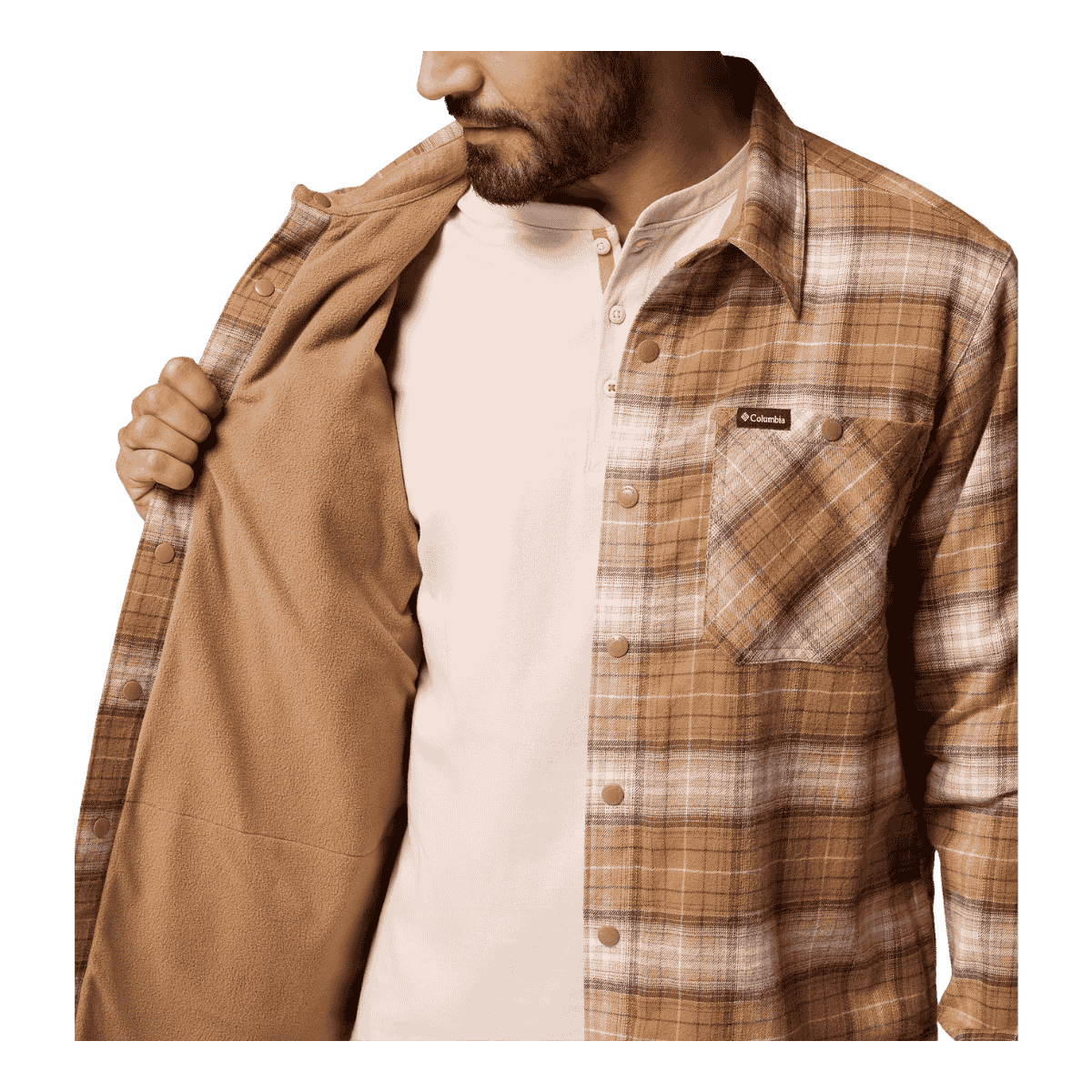 COLUMBIA MEN'S CORNELL WOODS FLEECE LINED SHIRT JACKET - DELTA LUMBERJACK - INNER VIEW