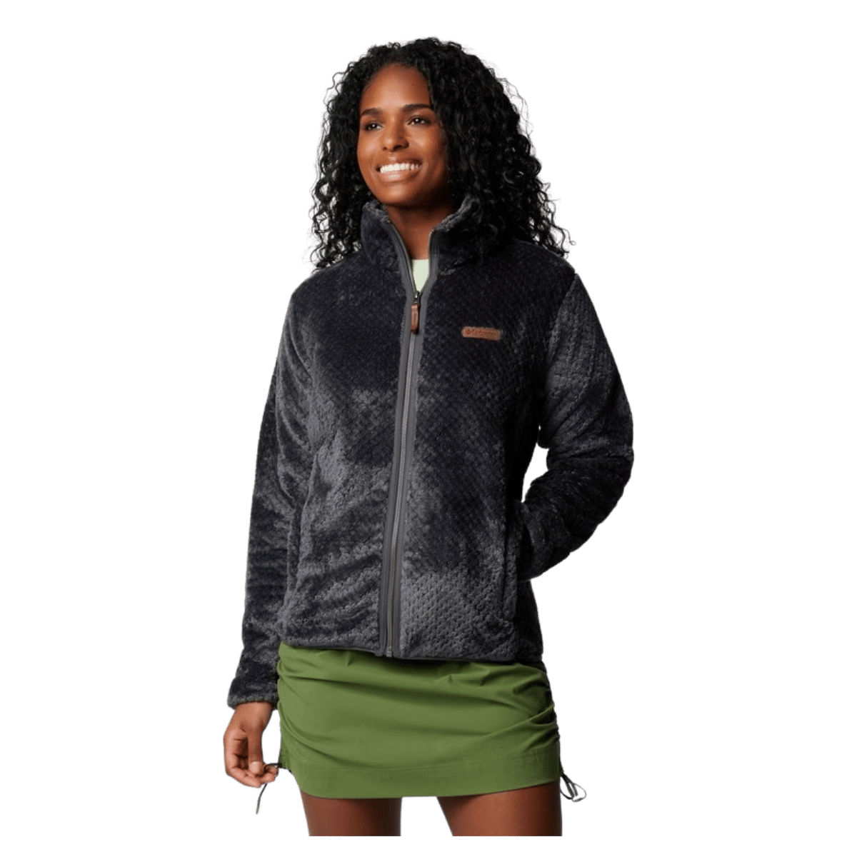 COLUMBIA WOMEN'S FIRE SIDE II SHERPA FULLZIP FLEECE - SHARK - FRONT VIEW